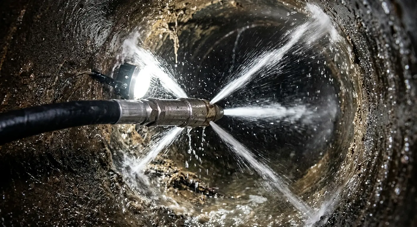 High-pressure hydro jetting nozzle cleaning sewer pipe for Trenchless Sewer Repair in Citrus Park